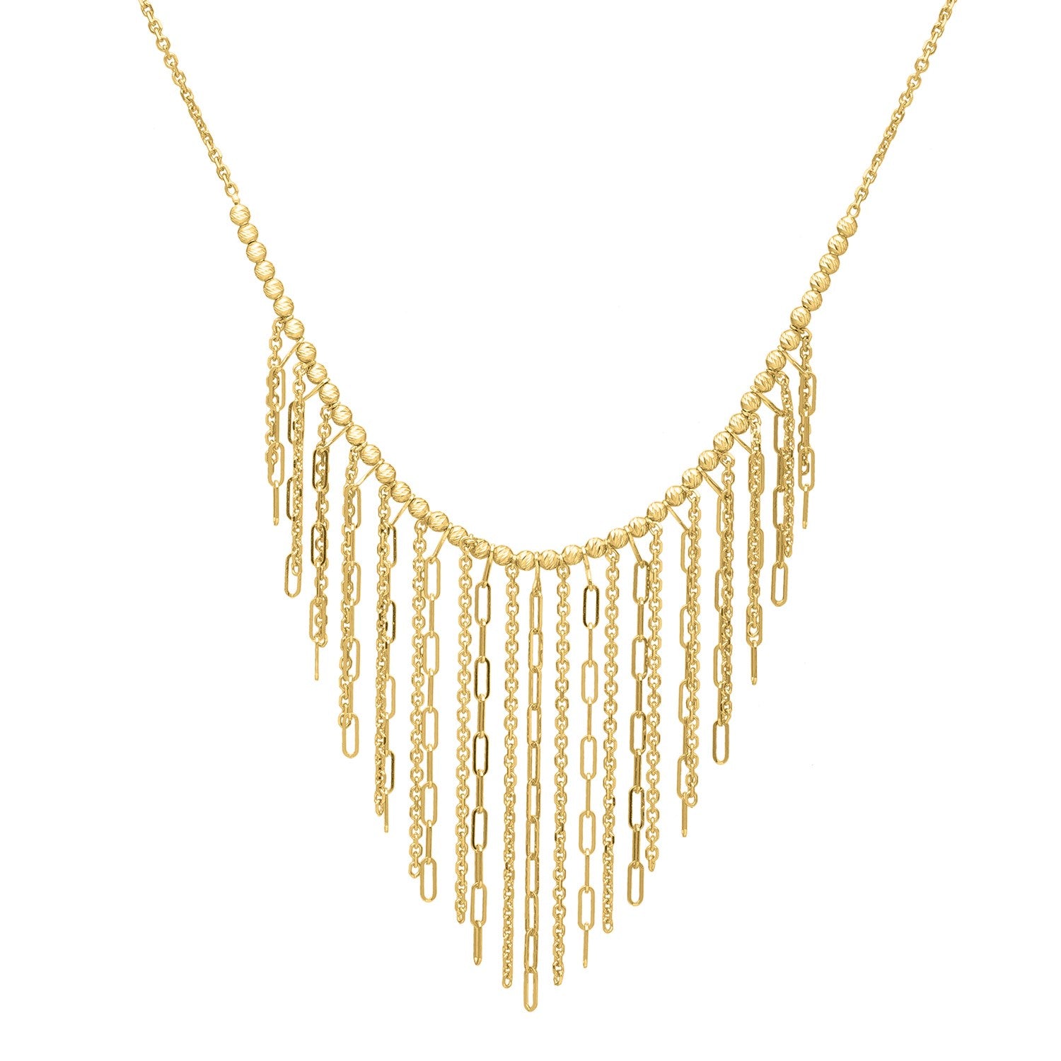 Graduated Fringe Necklace in 14K Yellow Gold in a sleek high-contrast midnight luxury editorial style